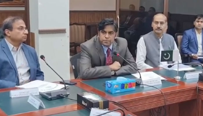 Sindh’s chief secretary Syed Asif Hyder Shah chairs a meeting with the National Highway Authority on  April 18, 2024. — Facebook/Directorate of Information Hyderabad