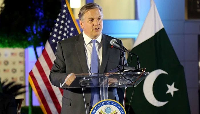 US Ambassador to Pakistan Donald Bloom addresses a ceremony in Islamabad. — US Embassy/File