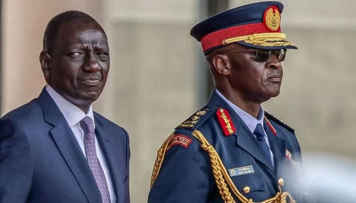 President Ruto is seen with the chief of the Kenya Defence Forces General Francis Ogolla in this photo on 28 February. — AFP