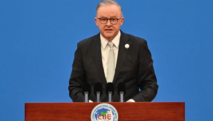 Australias Prime Minister Anthony Albanese speaks during the opening ceremony of the 6th China International Import Expo (CIIE) in Shanghai on November 5, 2023. — AFP