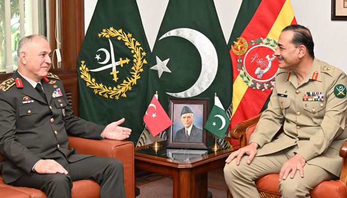 Chief of the Turkish General Staff General Metin Gürak meets with the Chief of Army Staff (COAS) General Asim Munir at the General Headquarters {GHQ) on April 18, 2024. — Facebook/ISPR