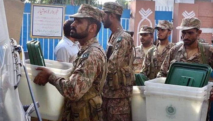 Pakistan Army troops perform election duty.— APP/File