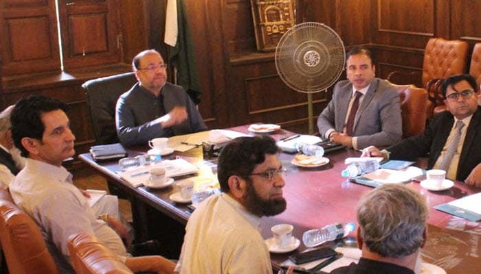 Punjab Minister of Industry and Commerce Chaudhry Shafay Hussain chairs a meeting in this image on April 17, 2024. — Facebook/Chaudhry Shafay Hussain