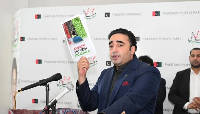 Pakistan Peoples Party (PPP) Chairman Bilawal Bhutto Zardari speaks during a party gathering on January 16, 2024. — Facebook/Pakistan Peoples Party - PPP