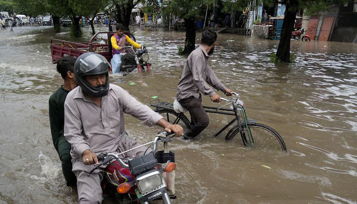 The image shows flooding in an area of the Khyber Pakhtunkhwa. — Khaama website/File