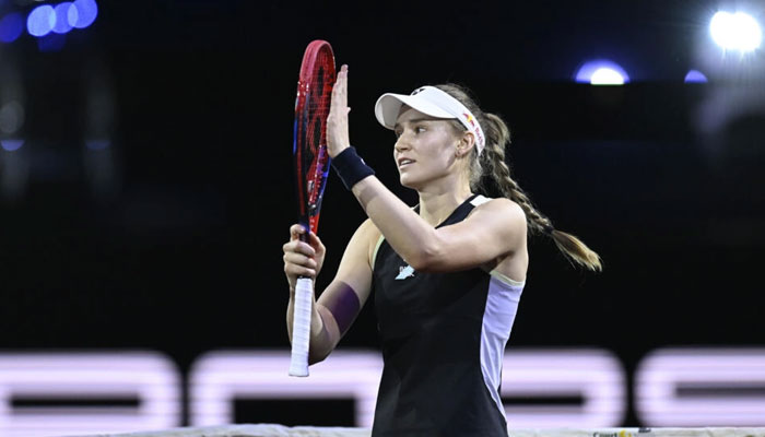 Elena Rybakina reacts after winning the match.. — AFP