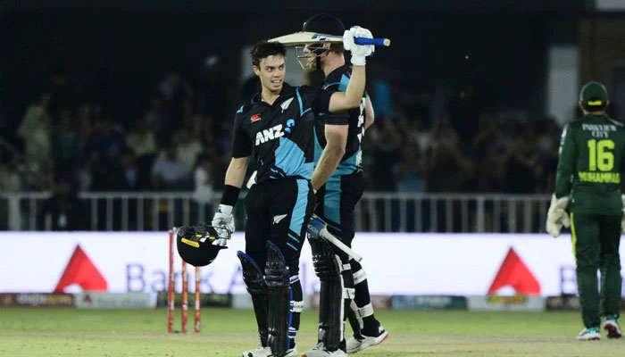 New Zealand batter Mark Chapman celebrating against Pakistan. — X@Blackcaps/File