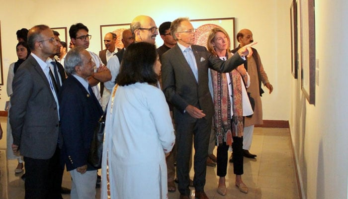 Australian High Commissioner Neil Hawkins visits artist Tusif Ahmad unveils ‘The Guiding Light’ exhibition at PNCA on April 22, 2024.  — Facebook/PNCAOfficial