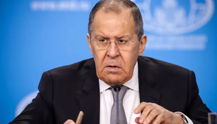 Russian Foreign Minister Sergei Lavrov gives an annual press conference on Russian diplomacy in 2021, in Moscow on January 14, 2022. — AFP
