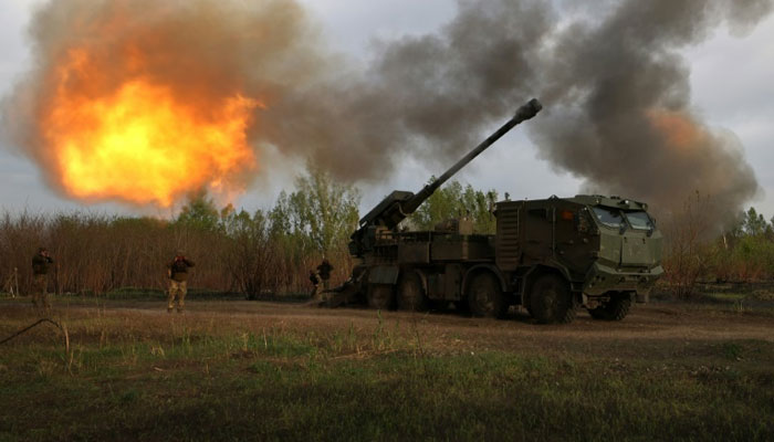 Ukrainian forces targeting a Russian position in the Kharkiv region on Sunday. — Tass