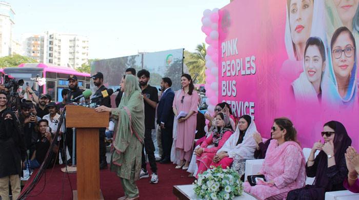Faryal Talpur launches two new routes of women-only pink buses in Karachi