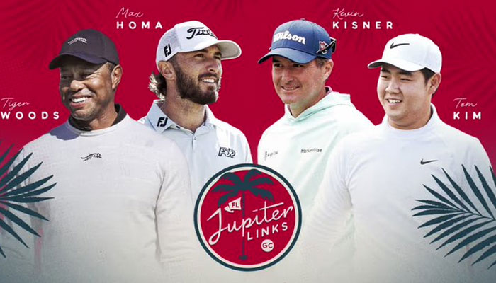 Tiger Woods announced on Monday that Max Homa, Tom Kim and Kevin Kisner will join him on his four-man Jupiter Links Golf Club team. — A poster from x/NUCLRGOLF