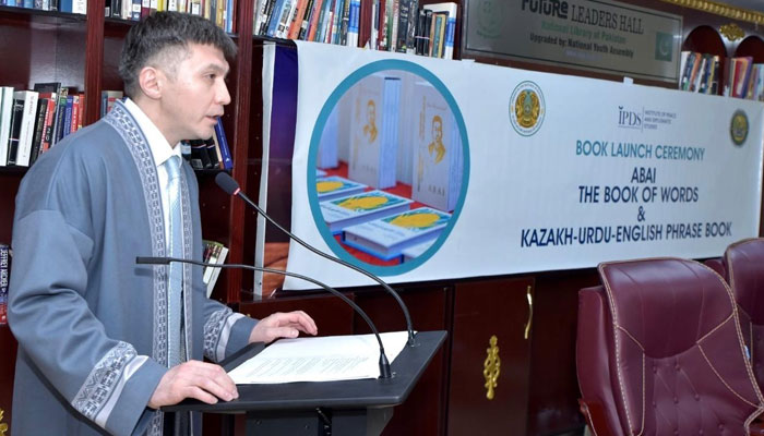 Ambassador of Kazakhstan to Pakistan, Yerzhan Kistafin speaks during a book launching ceremony. — APP/File