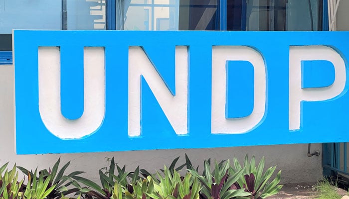 In this image, the United Nations Development Programme (UNDP) board can be seen outside the office. —  United Nations Development Programme Website/File