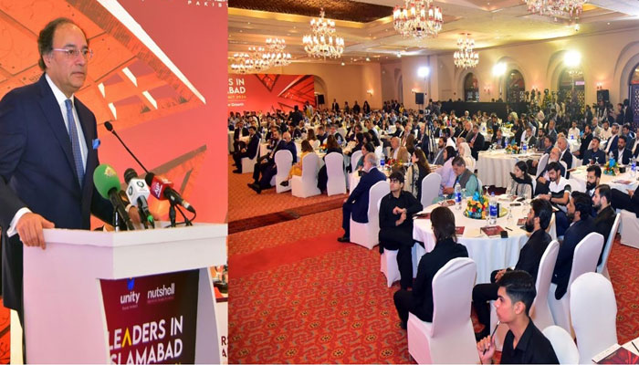 Minister for Finance and Revenue Muhammad Aurangzeb delivered a keynote address at Leaders in Business Summit Islamabad on April 23, 2024. — PID