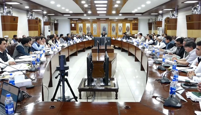 In this image, KP Chief Minister Sardar Ali Amin Khan Gandapur chairs the Apex Committee of Khyber Pakhtunkhwa Integrated Security Architecture (KPISA) meeting on April 23, 2024. — Facebook/Chief Minister Khyber Pakhtunkhwa