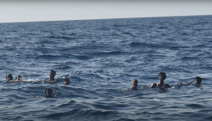The screenshot shows Iranian fishermen being rescued by the Pakistan Navy in a video released in March, 2024. — YouTube/Pakistan Navy