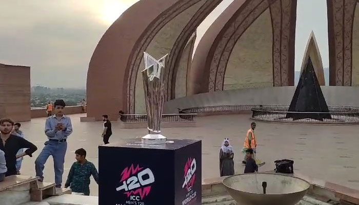 The T20 World Cup Trophy being displayed in Islamabad. — x/FaizanLakhani
