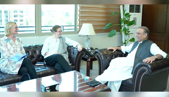 Political Counsellor of Great Britain in Pakistan, Zoe Ware called on Federal Minister for Privatisation, Board of Investment and Communications Abdul Aleem Khan on April 25, 2024. — Instagram/Abdul Aleem Khan