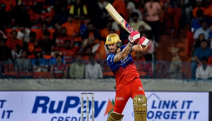 Royal Challengers Bangaluru batter Faf du Plessis plays a shot during the Indian Premier League (IPL) 2024 match between Sunrisers Hyderabad and Royal Challengers Bangaluru, at Rajiv Gandhi International Cricket Stadium on April 25, 2024. — PTI