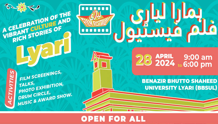 The poster of the Hamara Lyari Film Festival at Benazir Bhutto Shaheed University Lyari (BBSUL). — Facebook/humaralyarifilmfestival/File
