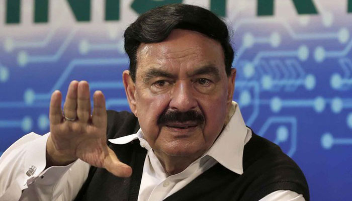 Pakistan Awami League (AML) Chief Sheikh Rashid Ahmed gestures during a press conference in Islamabad. — AFP/File
