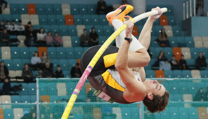 Swedens Armand Duplantis competes in the mens pole vault final at Astana Indoor Meet for Amin Tuyakov Prizes during the 2024 World Athletics Indoor Tour Gold in Astana, on January 27, 2024. — AFP