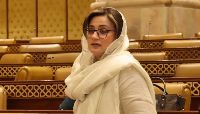 The spokesperson for Pakistan Muslim League-Nawaz (PMLN) Punjab Azma Bokhari in Punjab Assembly on February 25, 2024. — Facebook/Azma Bokhari