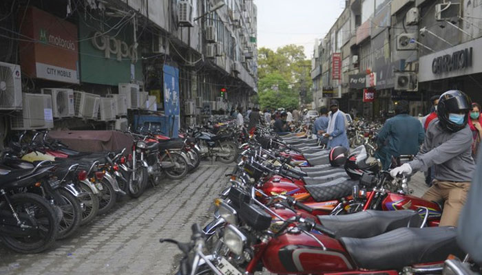 A representational image showing a motorcycle parking in Rawalpindi. — AFP/File
