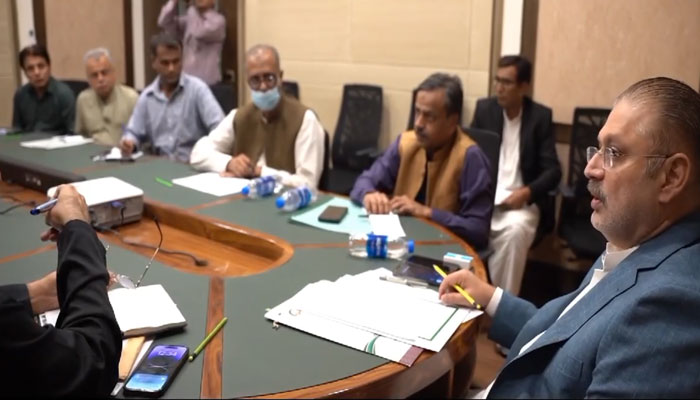 Sindh’s Senior Minister and Minister for Information Sharjeel Inam Memon chairing a meeting of the provincial information department in Karachi on April 27, 2024. — Facebook/SharjeelInamMemon63