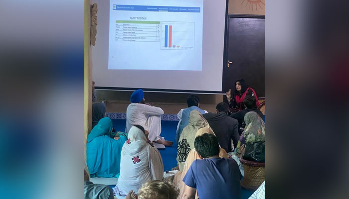 Dr Fouzia Saeed, esteemed political and human rights activist and the founder of Mehergarh speaks during a training session on April 22, 2024. — Facebook/Mehergarh: A Center for Learning