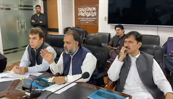 KP Health Minister Syed Qasim Ali Shah presides over the Provincial Outbreak Committee meeting on April 29, 2024. — Facebook/Syed Qasim Ali Shah