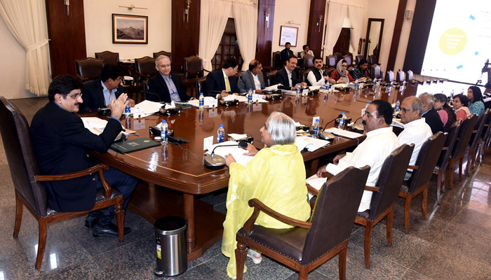 Sindh Chief Minister Syed Murad Ali Shah presides over the first meeting of the Sindh Social Protection Board at CM House on April 29, 2024. — Facebook/Sindh Chief Minister House