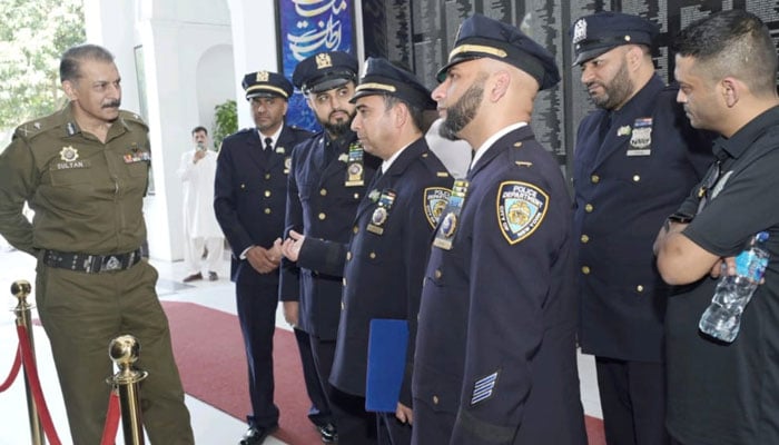 In this image, a Punjab Police Officer briefs the delegation of American police officers from the Pakistan American Law Enforcement Society (PALS) during visits to the Central Police Office on April 29, 2024. — Facebook/Punjab Police Pakistan