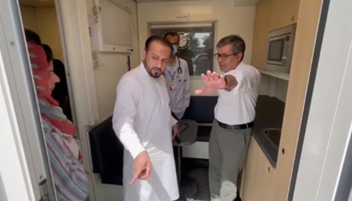 This screengrab Punjab Health Minister Khawaja Imran Nazir visits field hospitals at Gaddafi Stadium and reviewed preparations for the inauguration of health facilities on April 30, 2024. — Facebook/Primary & Secondary Healthcare Department