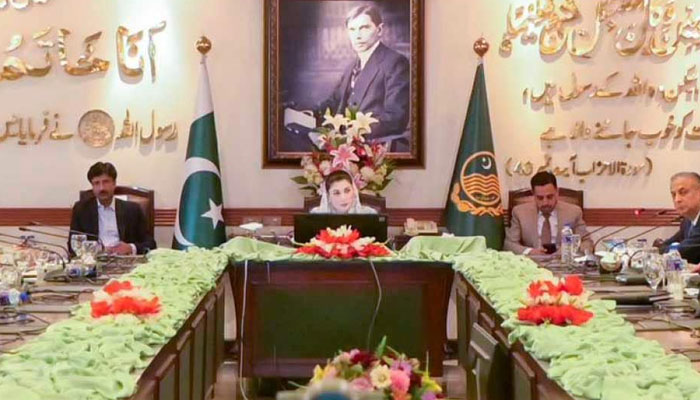This image released on April 30, 2024, shows Chief Minister Maryam Nawaz presiding over a provincial cabinet meeting. — Facebook/Maryam Nawaz Sharif