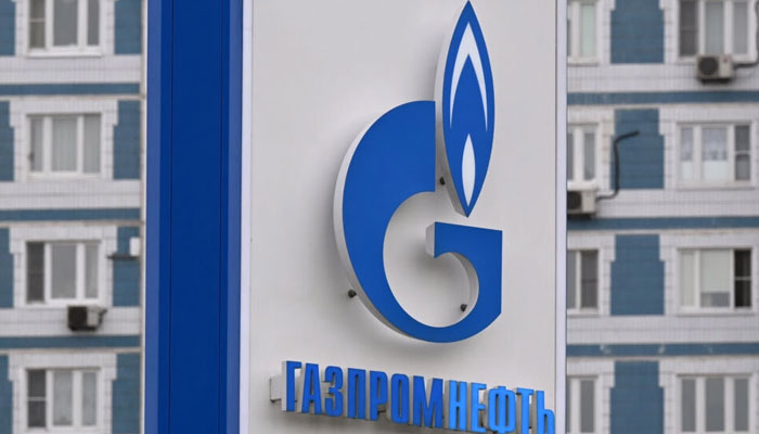 The logo of Russias energy giant Gazprom is pictured at one of its petrol stations in Moscow on May 11, 2022. — VCG