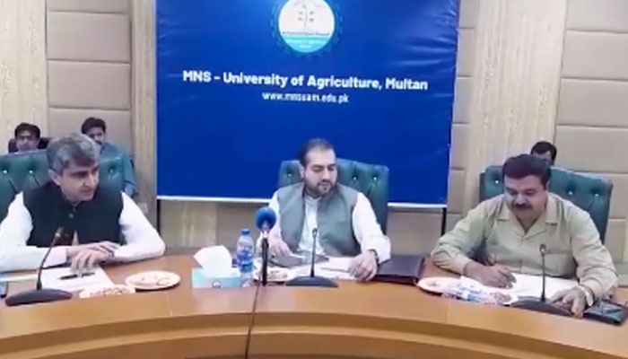 In this screengrab,  Minister for Agriculture Syed Ashiq Hussain Kirmani chairs the third review meeting on Punjab cotton cultivation targets on May 2, 2024. — Facebook/Agriculture Department Punjab