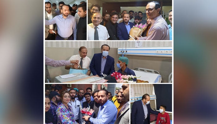 In this collage of images Minister Primary and Secondary Healthcare Khawaja Imran Nazir visits the Urology Transplant Centre, Jinnah Hospital on May 2, 2024. — Facebook/Khawaja Imran Nazeer
