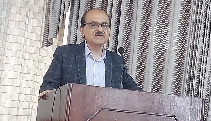 Secretary Mohiuddin Ahmad Wani addresses the teacher training workshop in Islamabad on May 1, 2024. — Facebook/National Rahmatul lil Aalameen Wa Khatamun Nabiyyin Authority