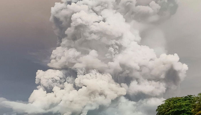 An eruption from Mount Ruang volcano is seen from neighbouring Tagulandang island. — AFP File