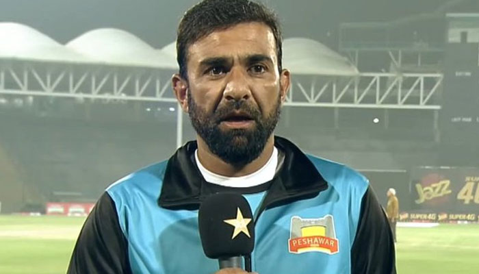 Pakistan cricket team player Iftikhar Ahmed talking to the media at Gaddafi Stadium on May 4, 2024. — X/@Wasi__Akram