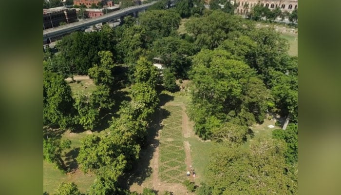 An aerial view of Nasir Bagh released on October 11, 2023. — Facebook/Parks and Horticulture Authority, Lahore