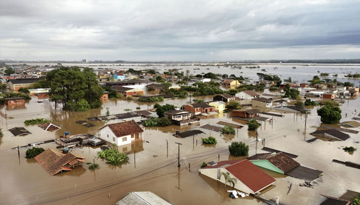 Aerial view of flooded streets in the Navegantes neighborhood of Porto Alegre, Rio Grande do Sul state, Brazil on May 4, 2024. — AFP/File