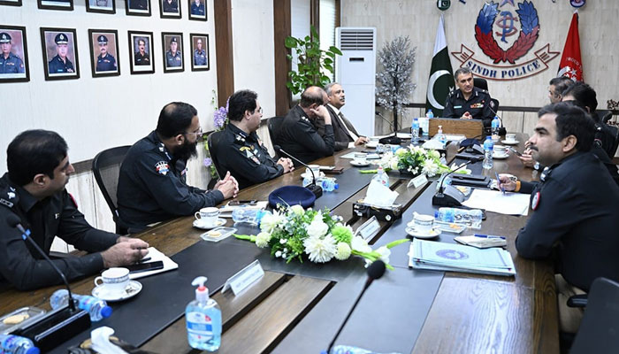 Sindh IGP Ghulam Nabi Memon chairs a meeting on May 2, 2024. — Facebook/Sindh Police