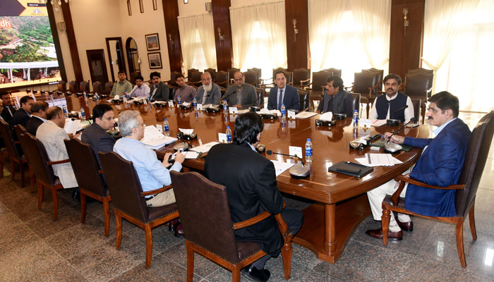 Sindh Chief Minister Syed Murad Ali Shah presides over a joint meeting of the National Highway Authority and Sindh Works & Services Department at CM House on May 6, 2024. — Facebook/Sindh Chief Minister House