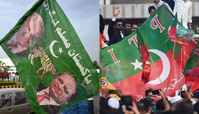 This combo of images shows the PMLN flag (L) and the PTI Flag (R). —  AFP/File