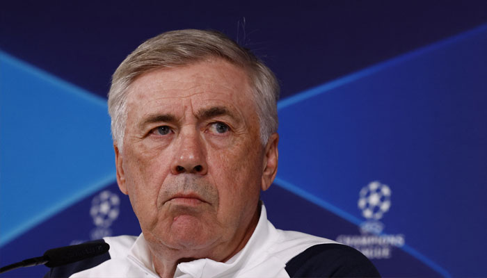 Real Madrid coach Carlo Ancelotti looks on during the press conference in Madrin on May 7, 2024. — Reuters