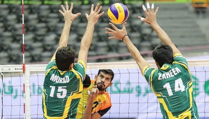 A representational image of Paksitans volleyball team in action during a match. — Khilari/File