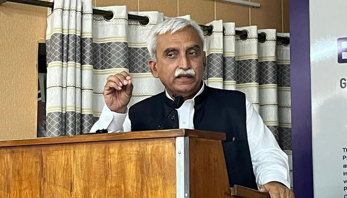 Special Assistant to Chief Minister, Abdul Karim Toreder speaks during an event at the Vocational Training Centre of Excellence in Hayatabad on May 7, 2024. — Facebook/Abdul Karim Tordher